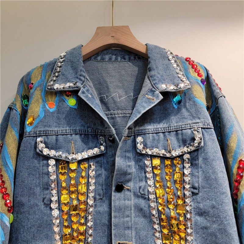 Artisanal Beaded Denim Jacket with Contemporary Western Style