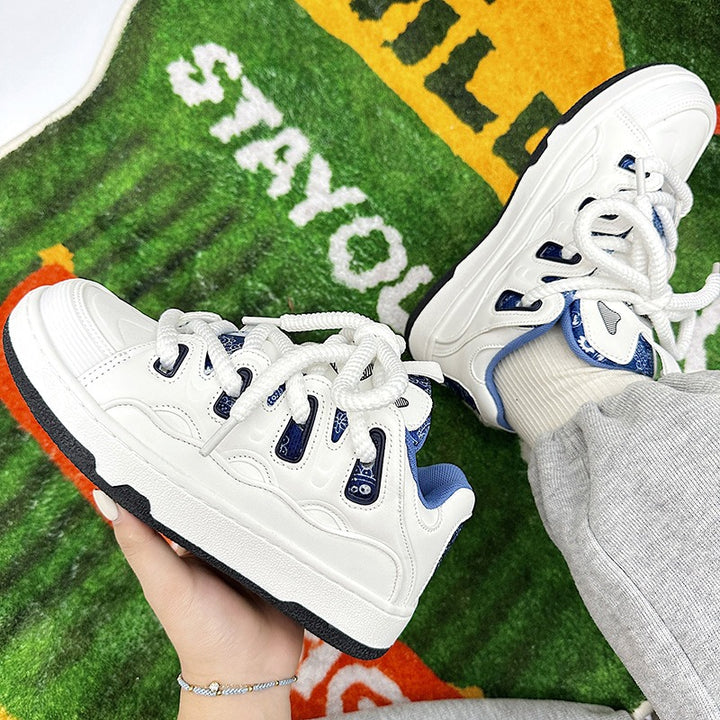 Fashionable White Sneakers for Men and Women with Thick Soles and Breathable Design