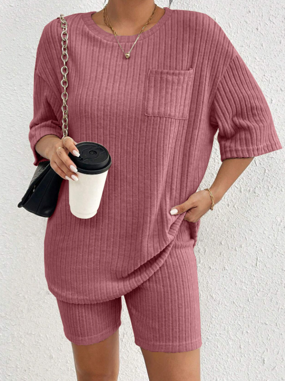 Ribbed Lounge Set: Stylish Top and Shorts for Comfort