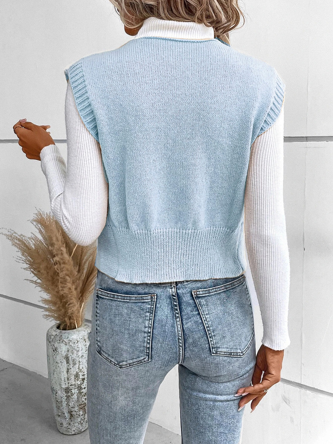 Full Size Button Up V-Neck Sweater Vest for Women