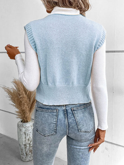 Full Size Button Up V-Neck Sweater Vest for Women