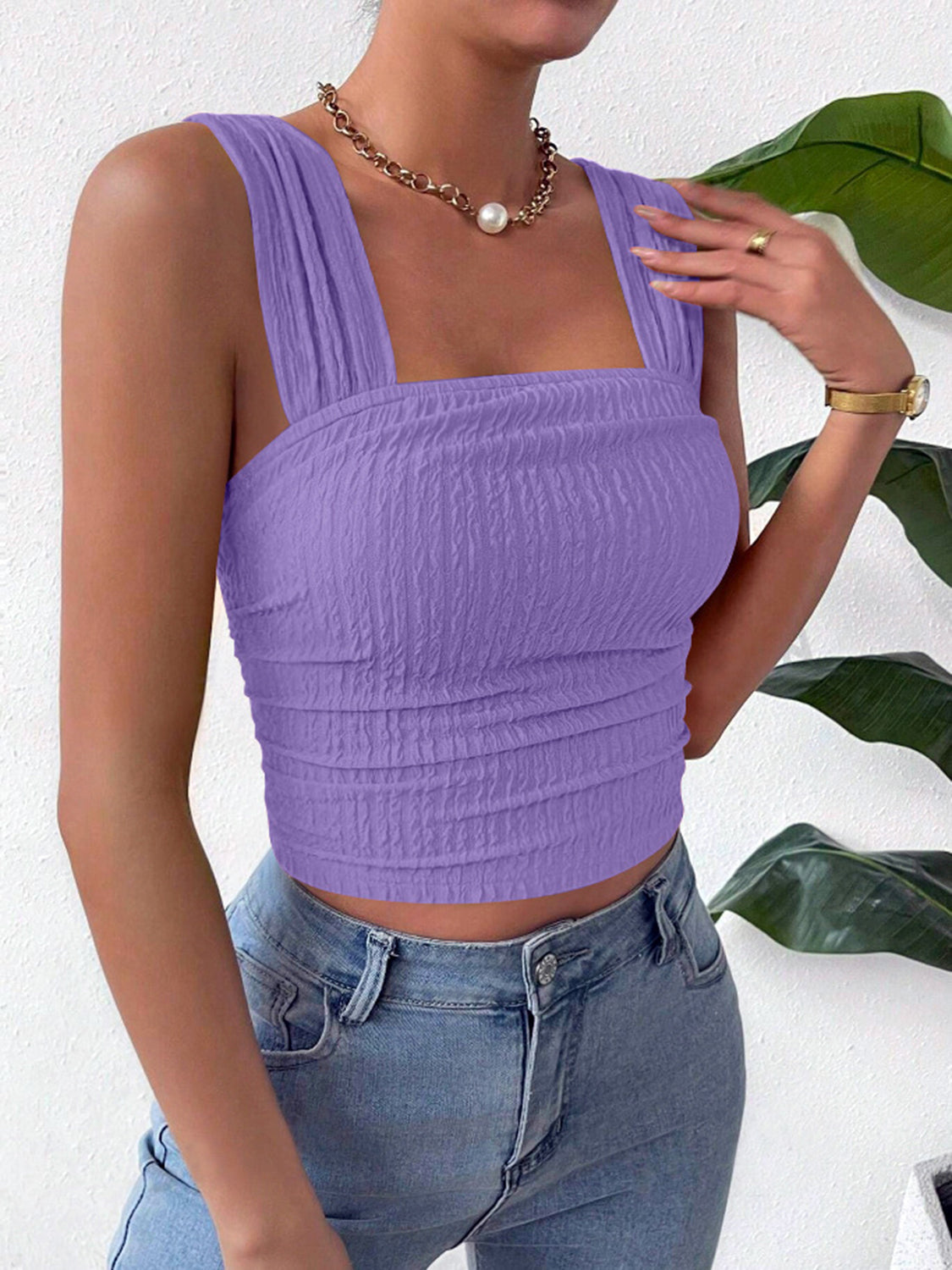 Elevated Textured Square Neck Tank Top for Stylish Comfort