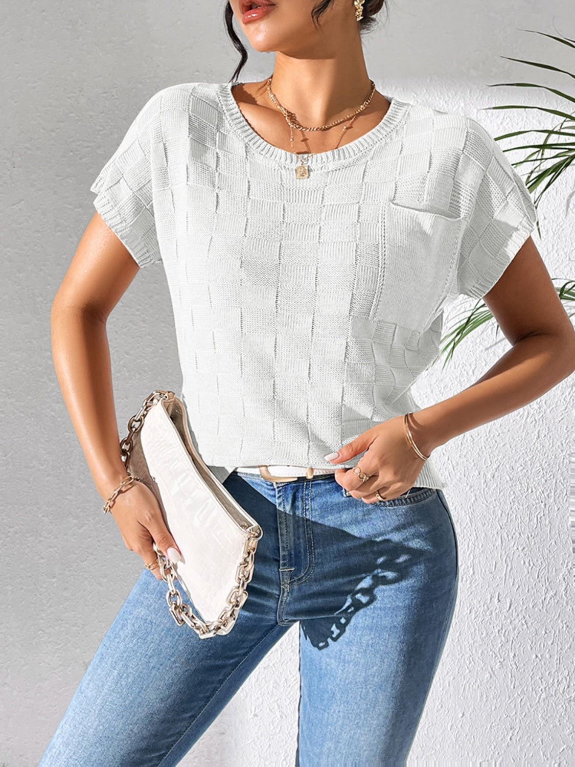 Round Neck Short Sleeve Knit Top for Effortless Style