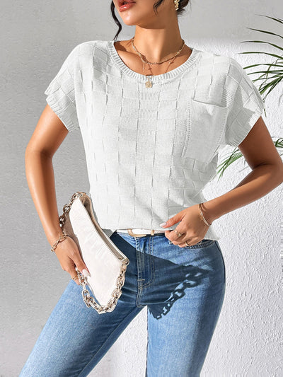 Round Neck Short Sleeve Knit Top for Effortless Style
