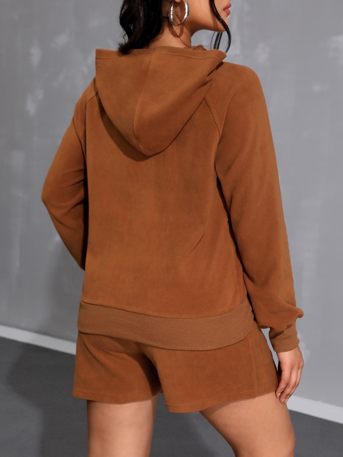 Cozy Long Sleeve Hoodie and Pocketed Shorts Ensemble Set