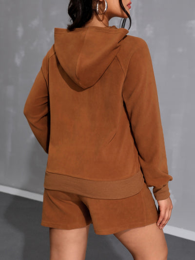 Cozy Long Sleeve Hoodie and Pocketed Shorts Ensemble Set