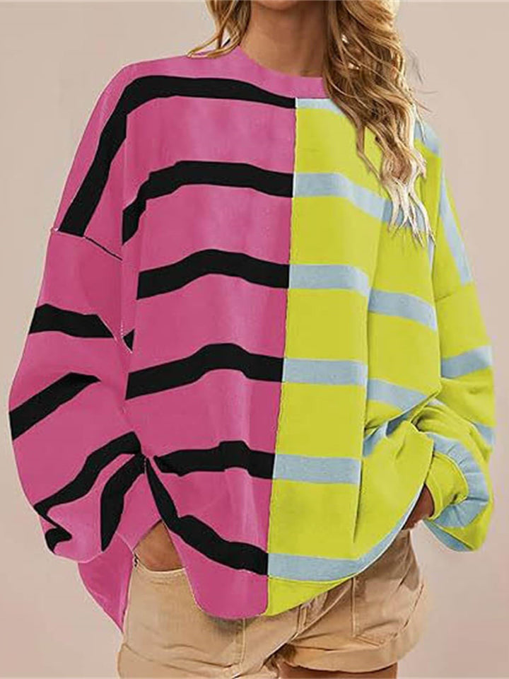 Chic Striped Knit Sweater with Round Neck and Long Sleeves