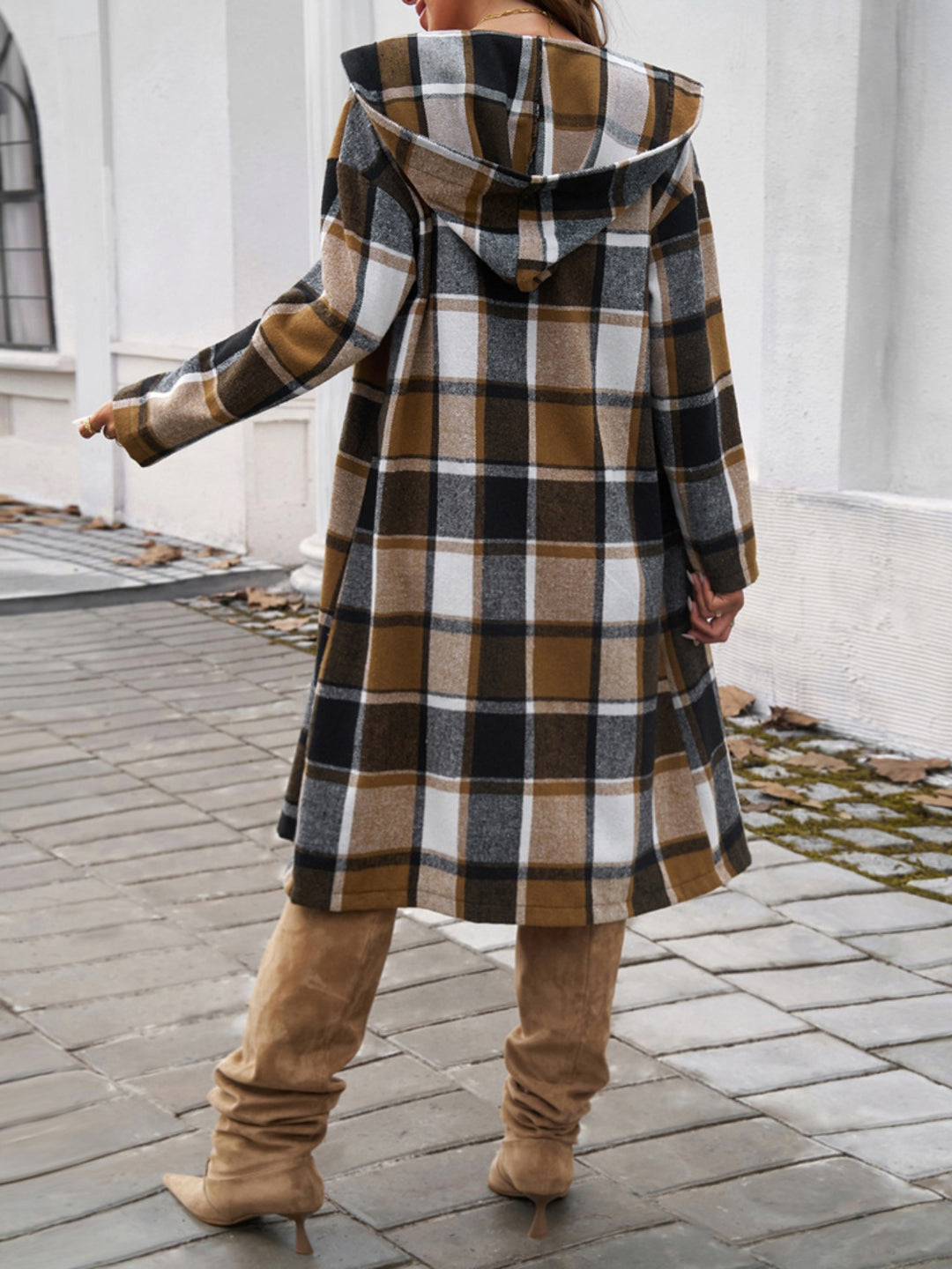 Plaid Hooded Jacket with Long Sleeves