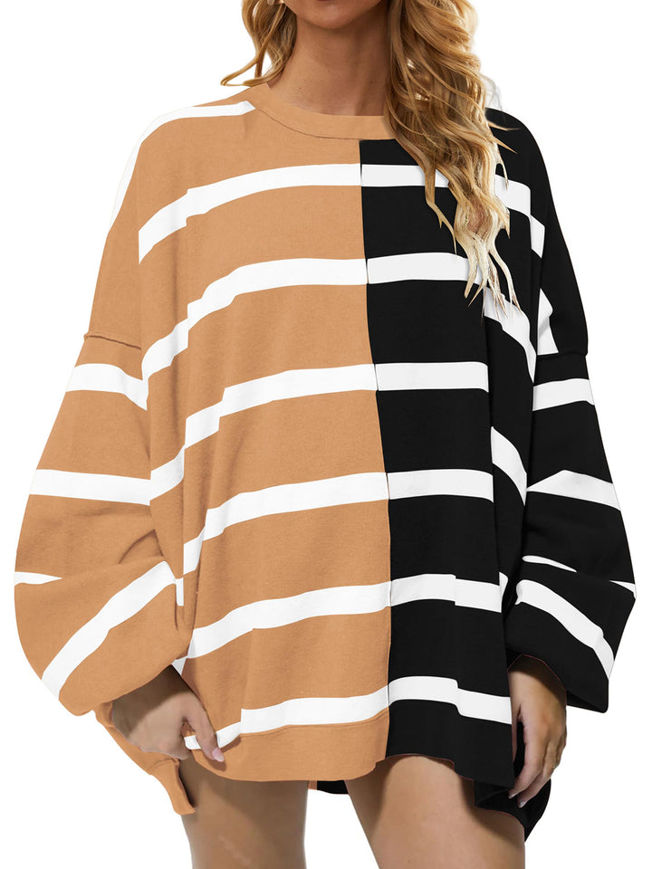 Chic Striped Knit Sweater with Round Neck and Long Sleeves