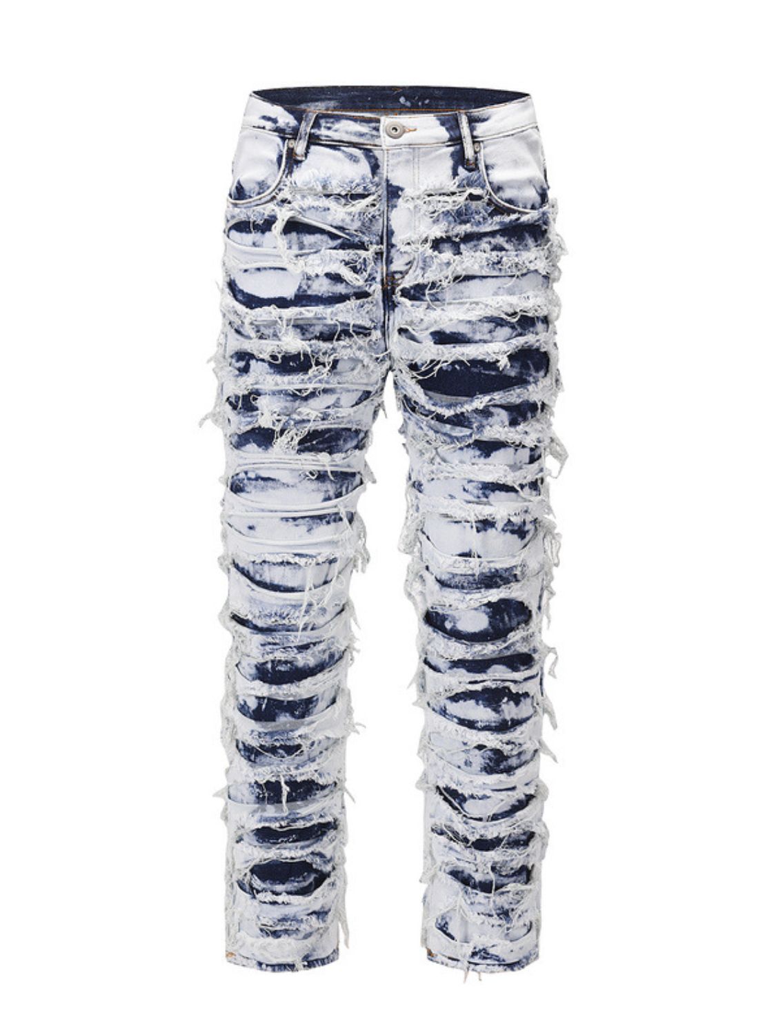 Men's Distressed Raw Hem Straight Jeans for Casual Style