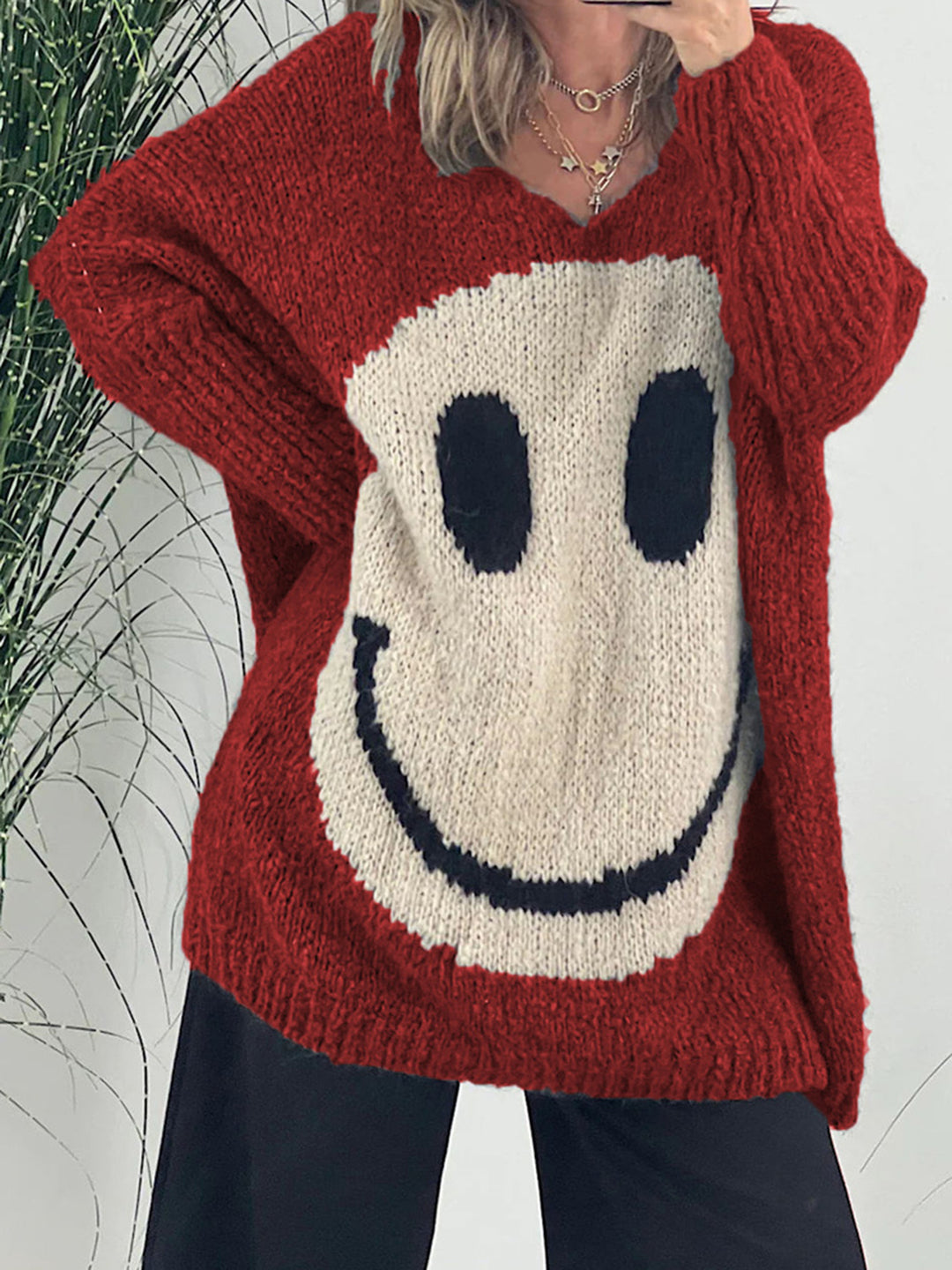 Joyful V-Neck Long Sleeve Knit Sweater