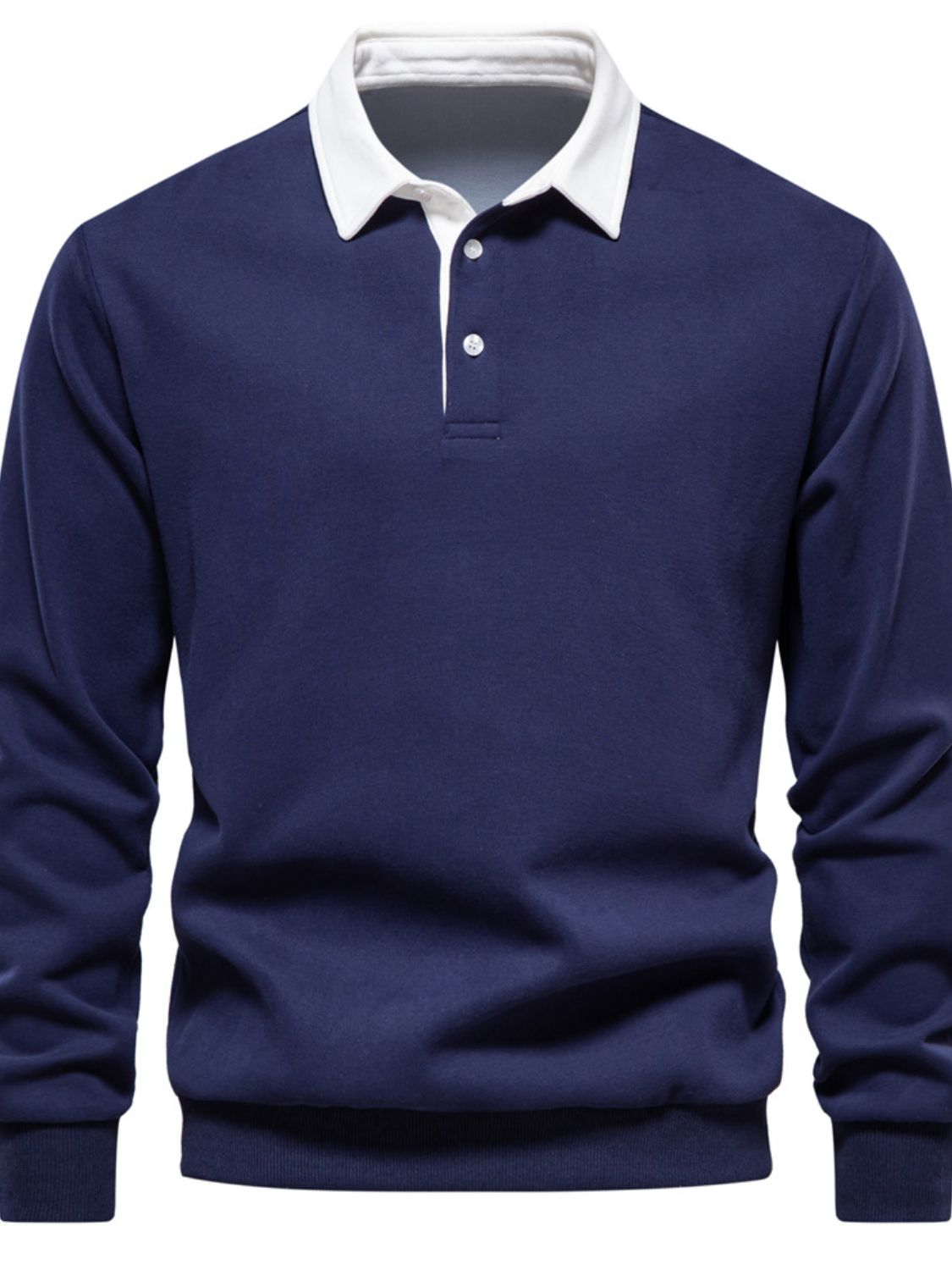 Men's Quarter Button Collared Neck Long Sleeve Polo Shirt