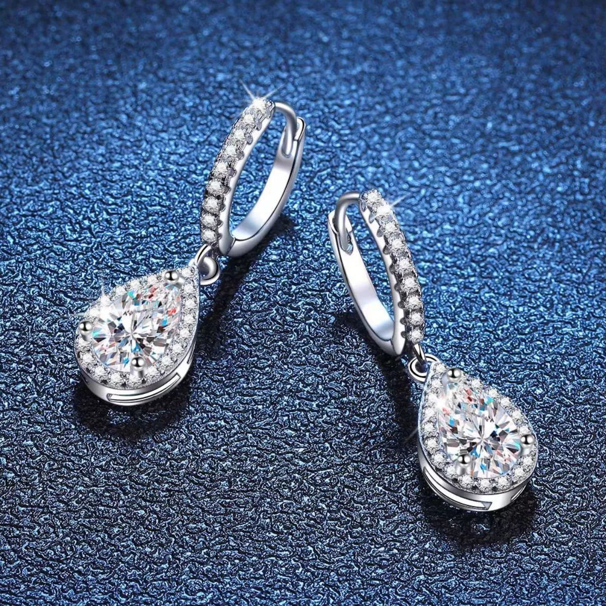 1 Carat 925 Sterling Silver Moissanite Hoop Teardrop Earrings