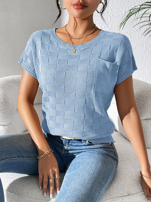 Round Neck Short Sleeve Knit Top for Effortless Style