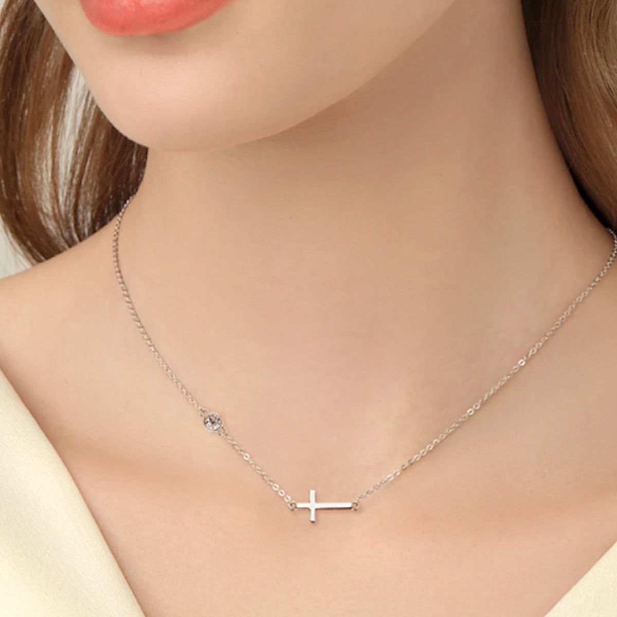 Cross 925 Sterling Silver Moissanite Necklace for Women