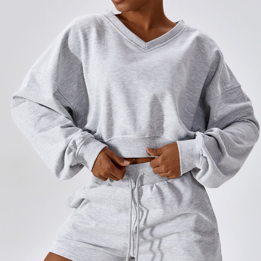 Cozy V Neck Long Sleeve Terry Sweatshirt for Active Adventures