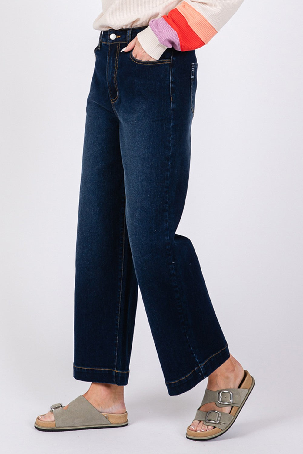 Chic High Rise Wide Leg Denim Trousers