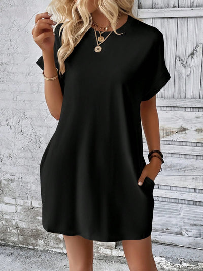 Effortless Elegance Short Sleeve Round Neck Mini Dress for All Occasions