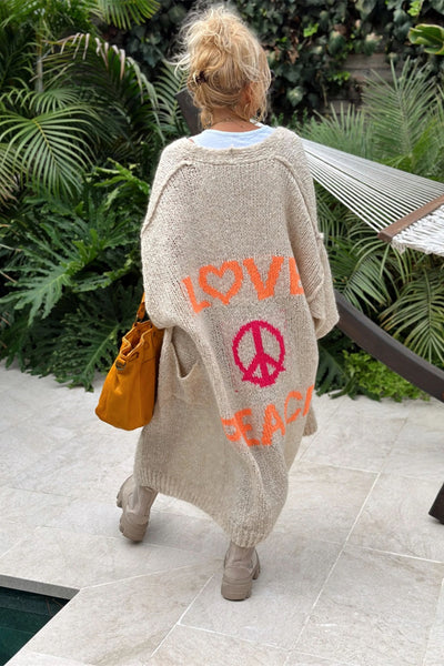 Letter Dropped Shoulder Long Sleeve Cardigan for Women