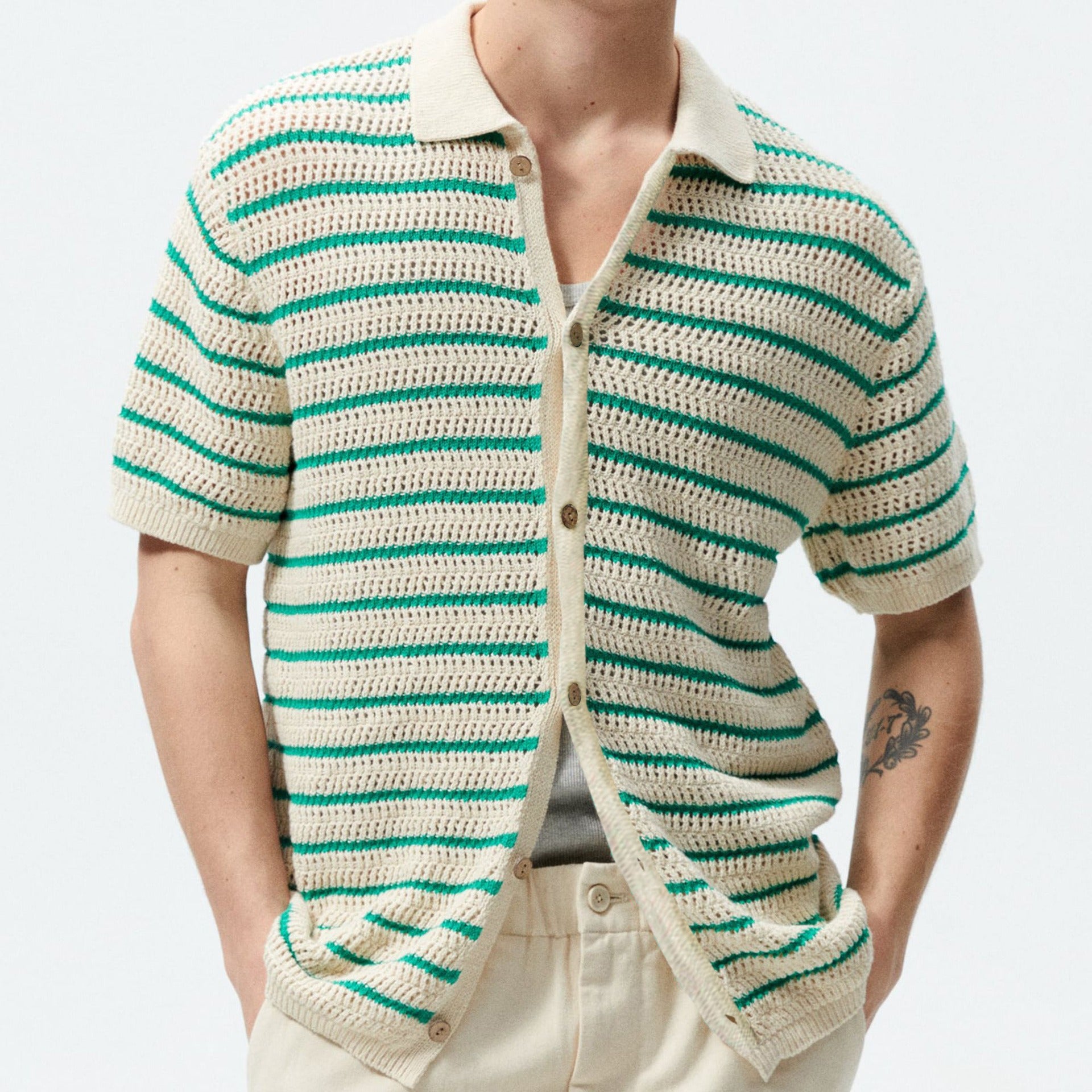 Classic Striped Wool Knit Polo Shirt for Effortless Elegance