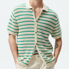 Classic Striped Wool Knit Polo Shirt for Effortless Elegance
