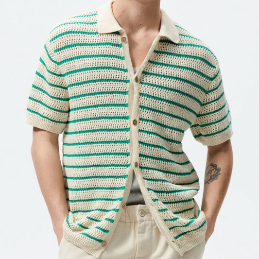 Classic Striped Wool Knit Polo Shirt for Effortless Elegance