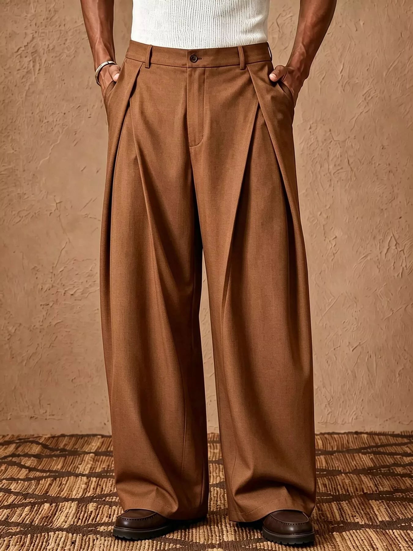 Men's High-Waisted Wide-Leg Pleated Dress Pants