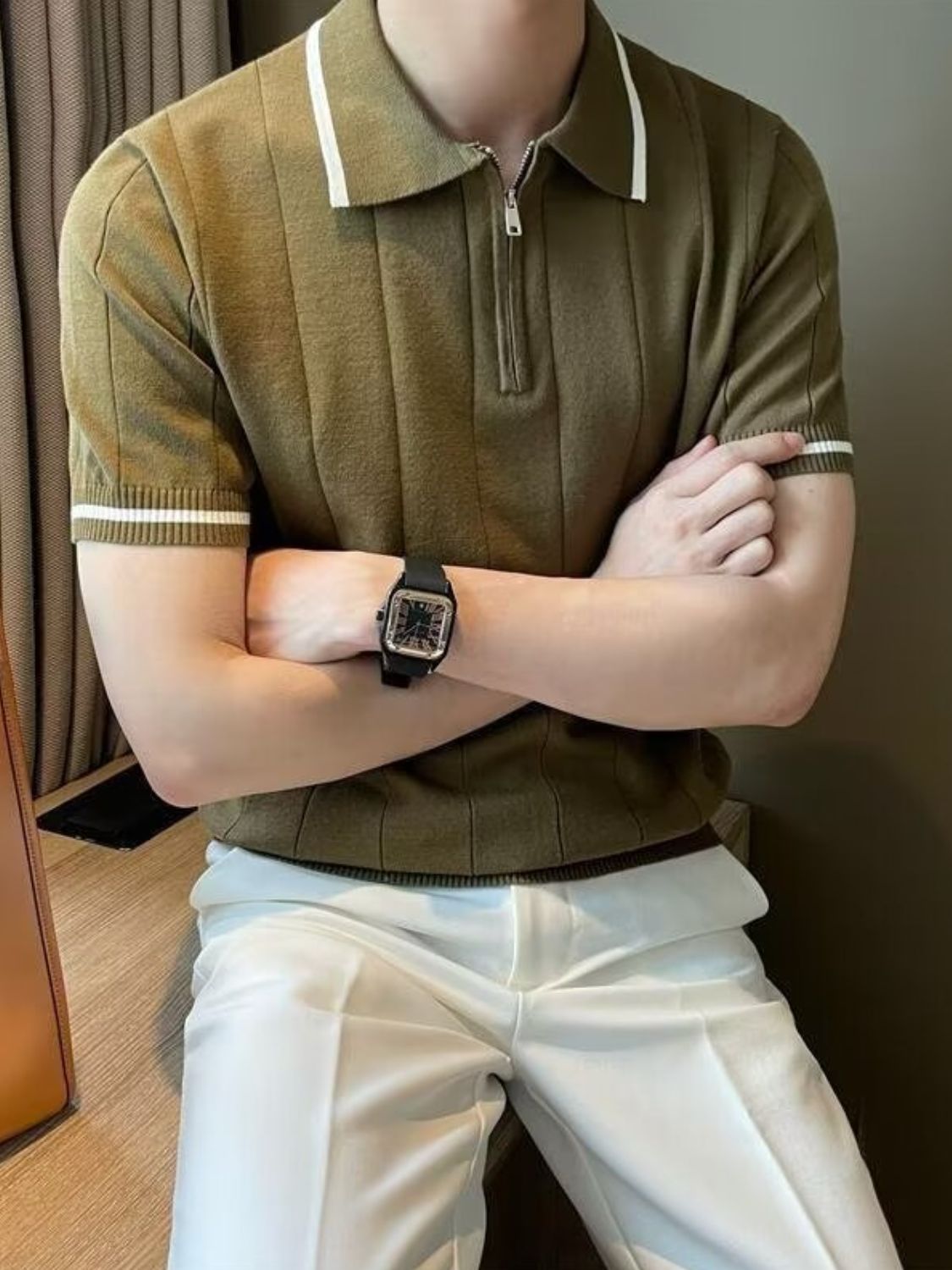 Men's Plus Size Quarter Zip Short Sleeve Polo Shirt for Comfort
