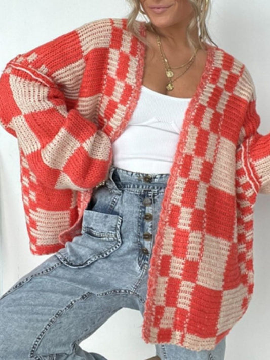 Plaid Open Front Long Sleeve Cardigan for Women Fashion