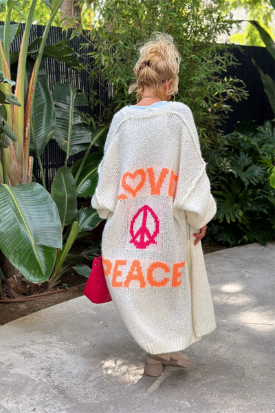 Letter Dropped Shoulder Long Sleeve Cardigan for Women