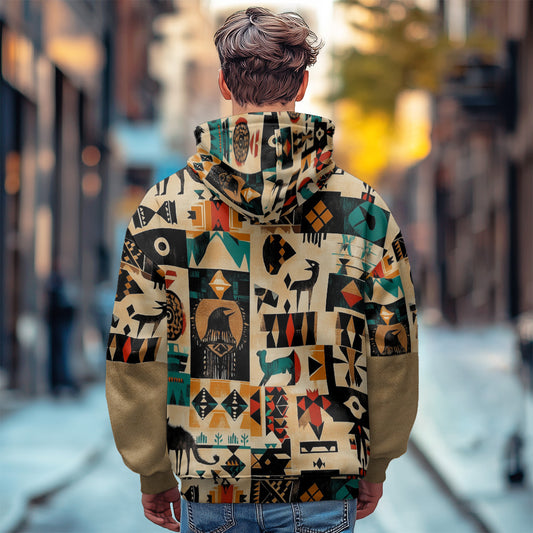 Men's Trendy Hooded Winter Jacket with 3D Plaid Pattern