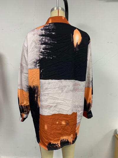 Chic Geometric Print Long Sleeve Cardigan for Women