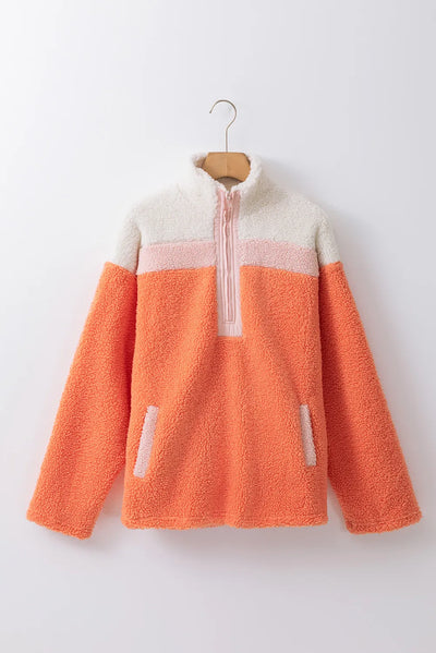 Chic Dual Fabric Half Zip Long Sleeve Sweatshirt for Women