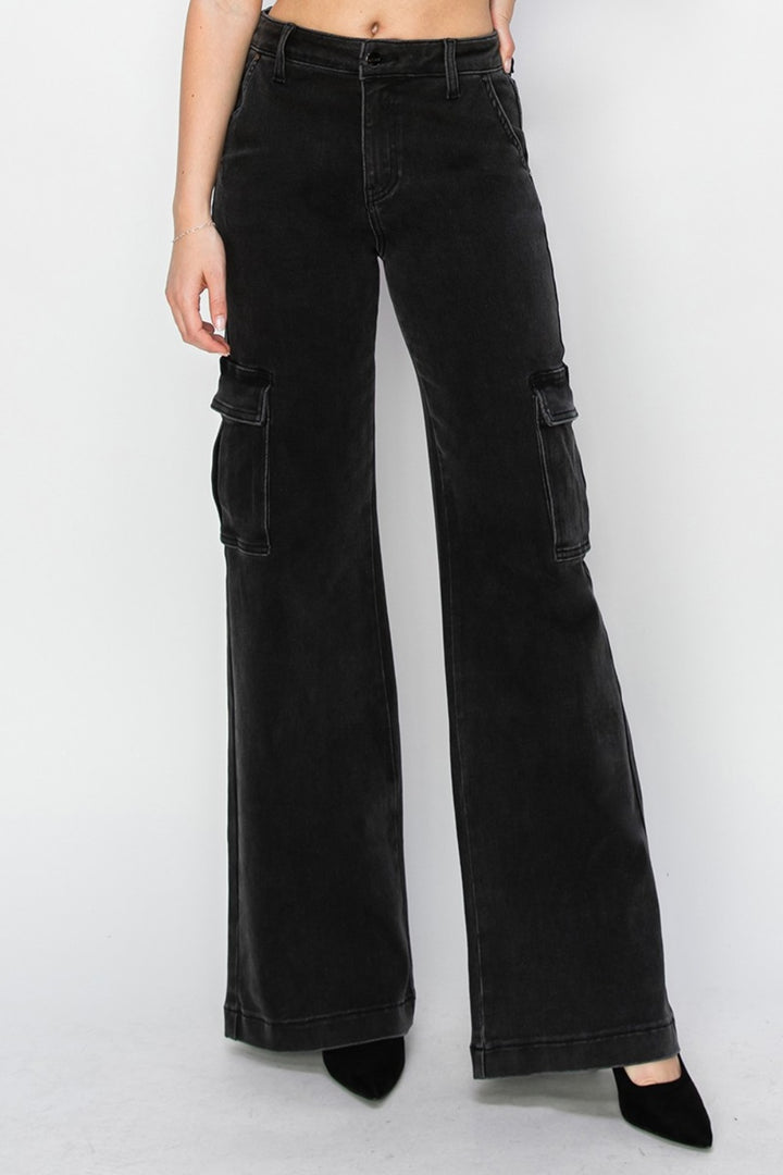 High-Rise Wide Leg Cargo Jeans for Full Sizes