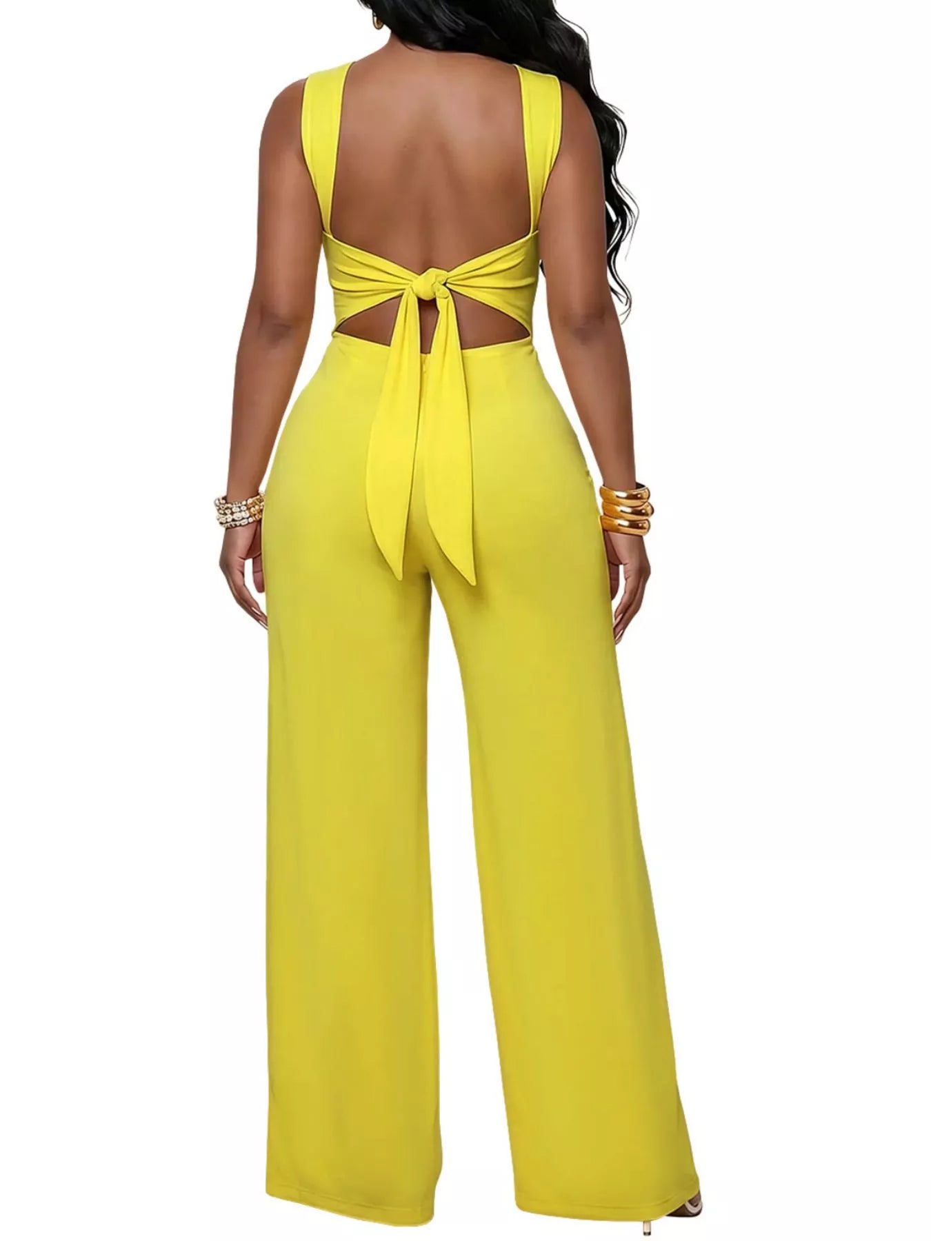 Backless Twist Top and Wide-Leg Pants Set