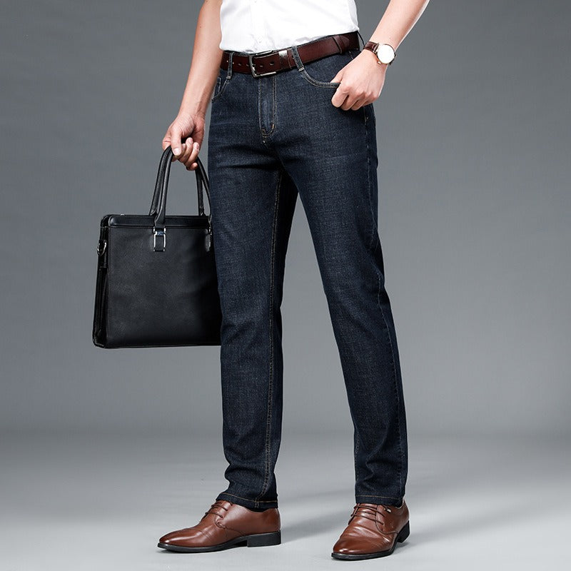 Men's Relaxed Fit Mid-Rise Straight-Leg Cotton Jeans for Comfort