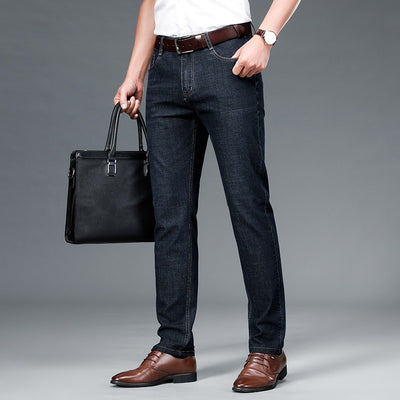 Men's Relaxed Fit Mid-Rise Straight-Leg Cotton Jeans for Comfort