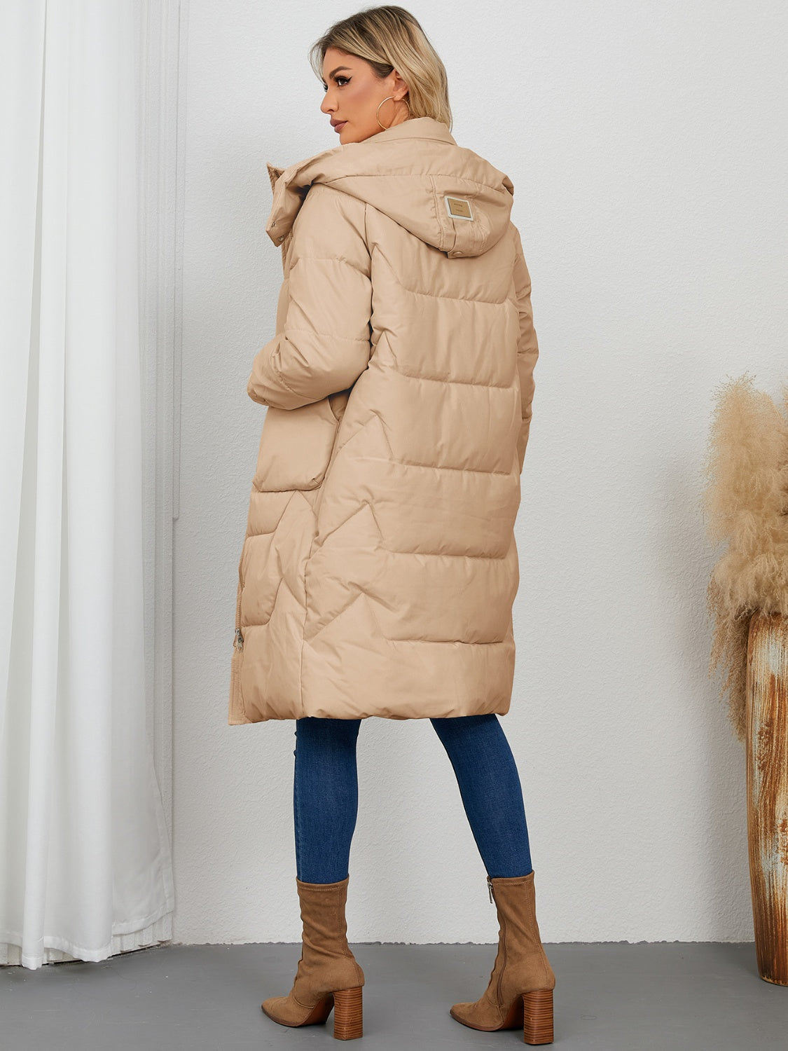 Long Sleeve Longline Hooded Winter Coat for Women Stylish