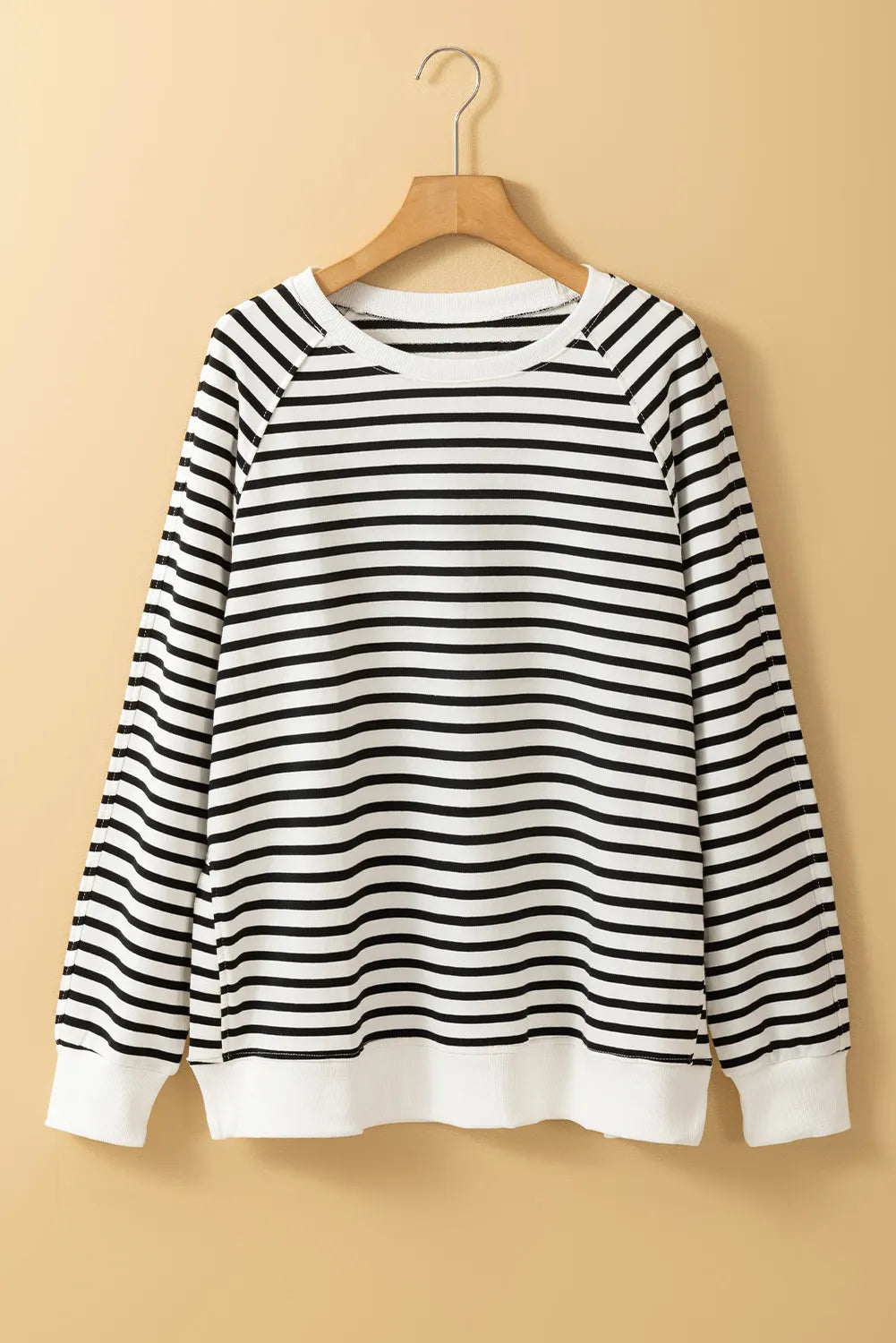 Chic Slit Striped Long Sleeve Sweatshirt with Round Neck