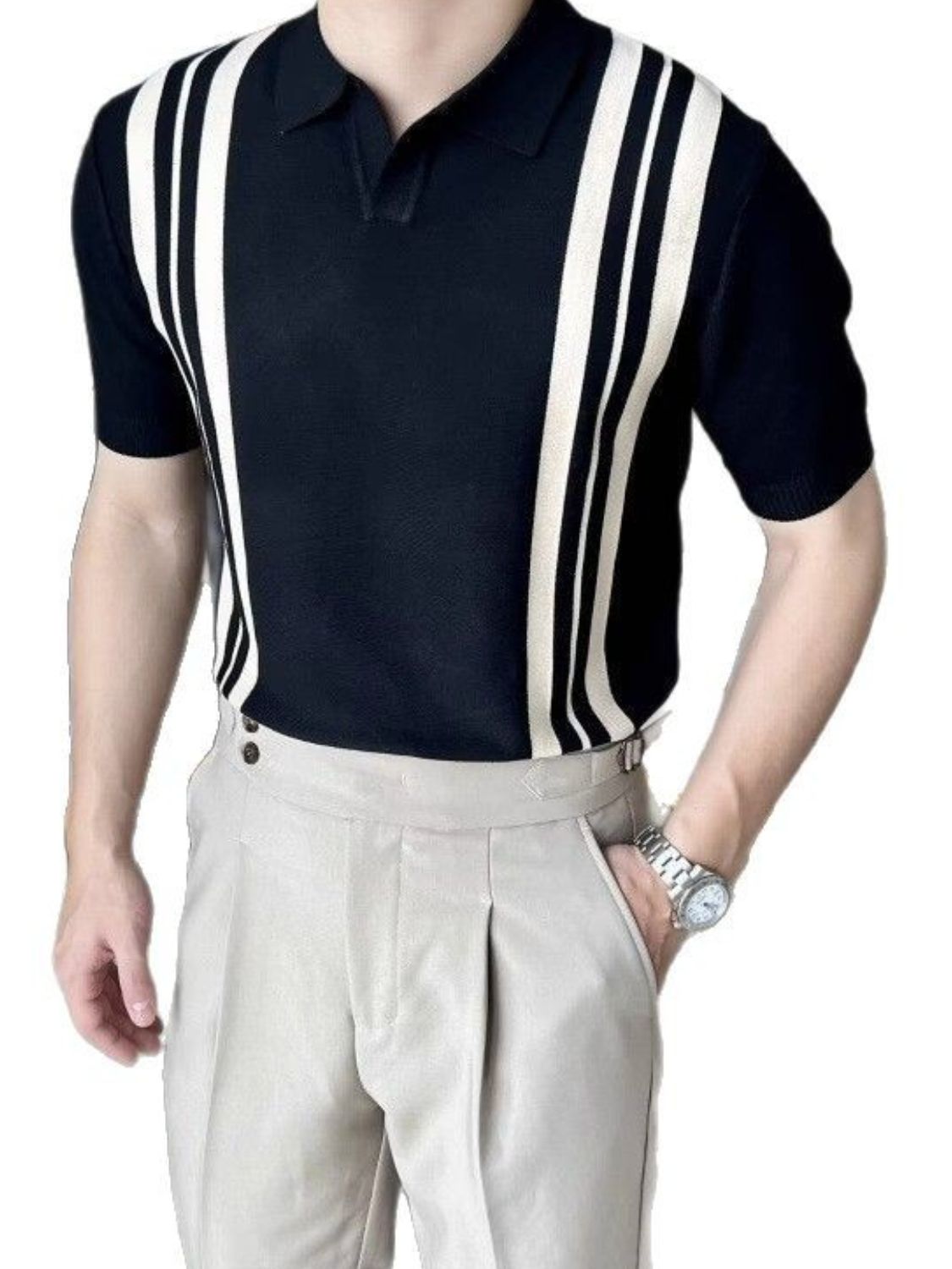 Men's Plus Size Contrast Collared Neck Polo Shirt for Comfort