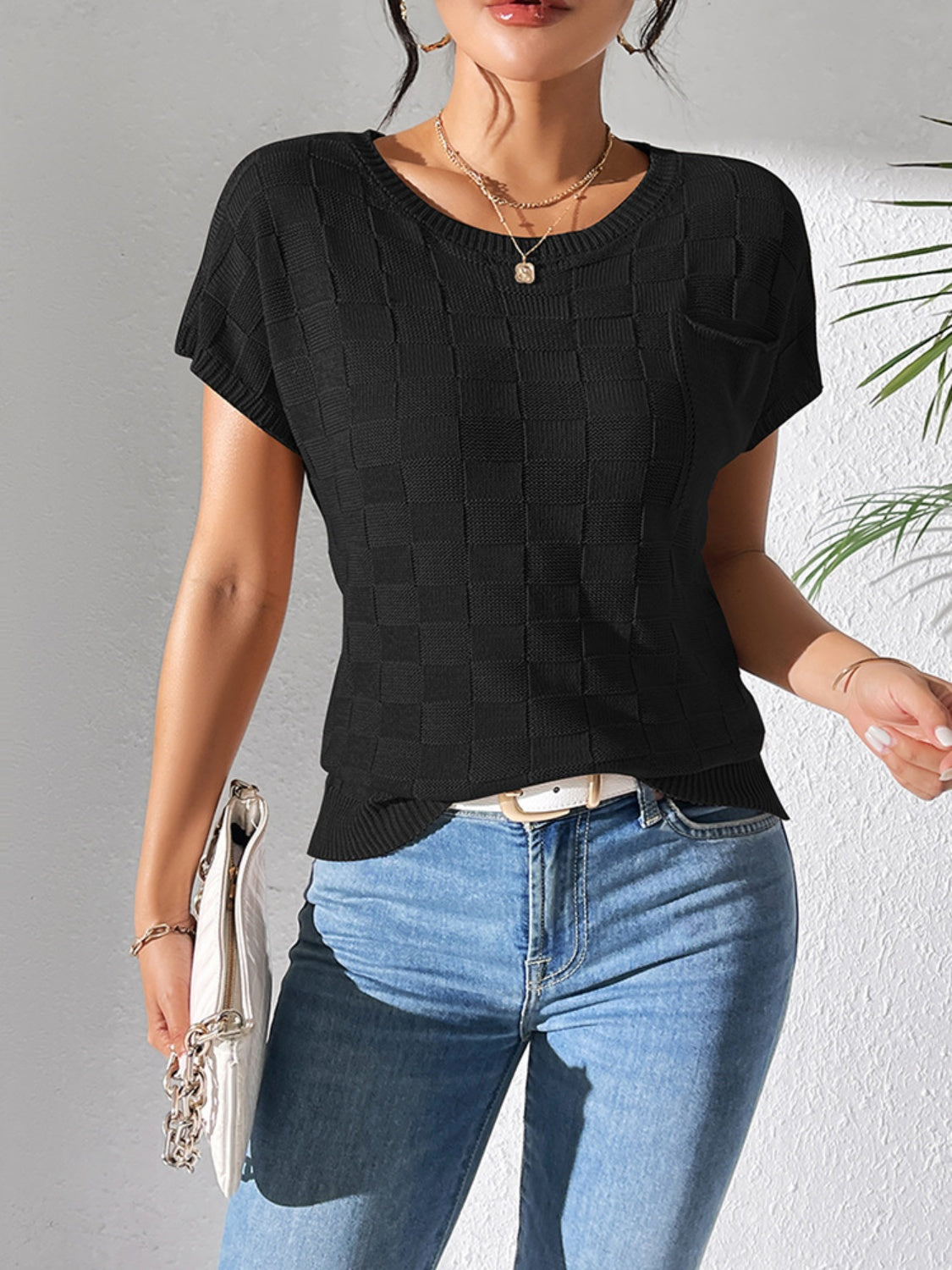 Round Neck Short Sleeve Knit Top for Effortless Style