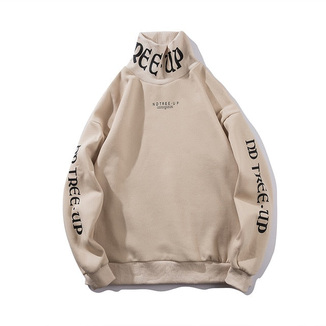 Trendy Urban Men's Turtleneck Hoodies with Bold Letter Graphics