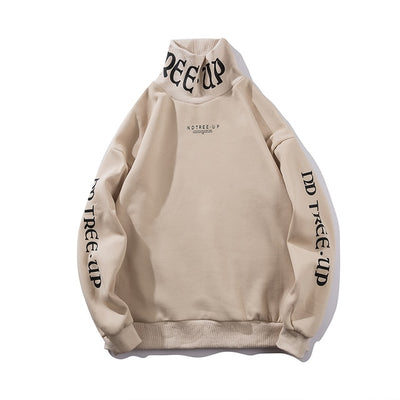 Trendy Urban Men's Turtleneck Hoodies with Bold Letter Graphics