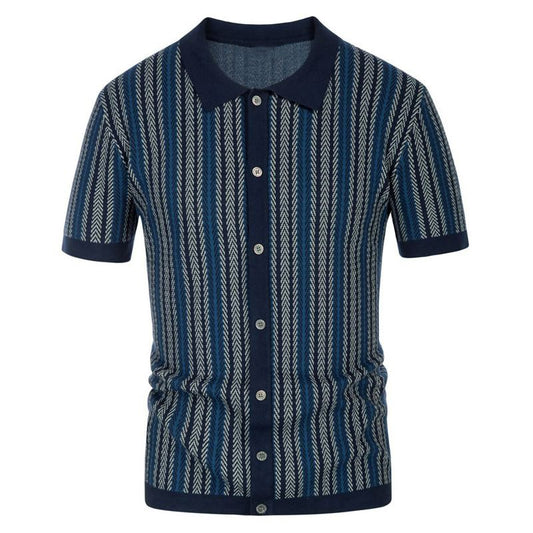 Elegant Ice Cool Silk Striped Jacquard Polo Shirt for Men