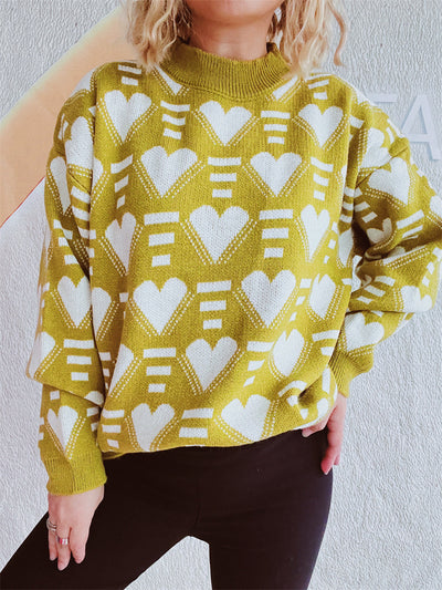 Charming Heart Contrast Oversized Sweater for Cozy Style