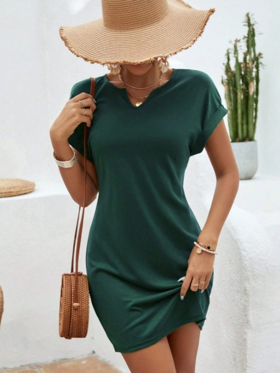 Chic Notched Sleeve Tee Dress for Effortless Style