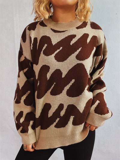 Chic Two-Tone Long Sleeve Knit Pullover for Stylish Comfort