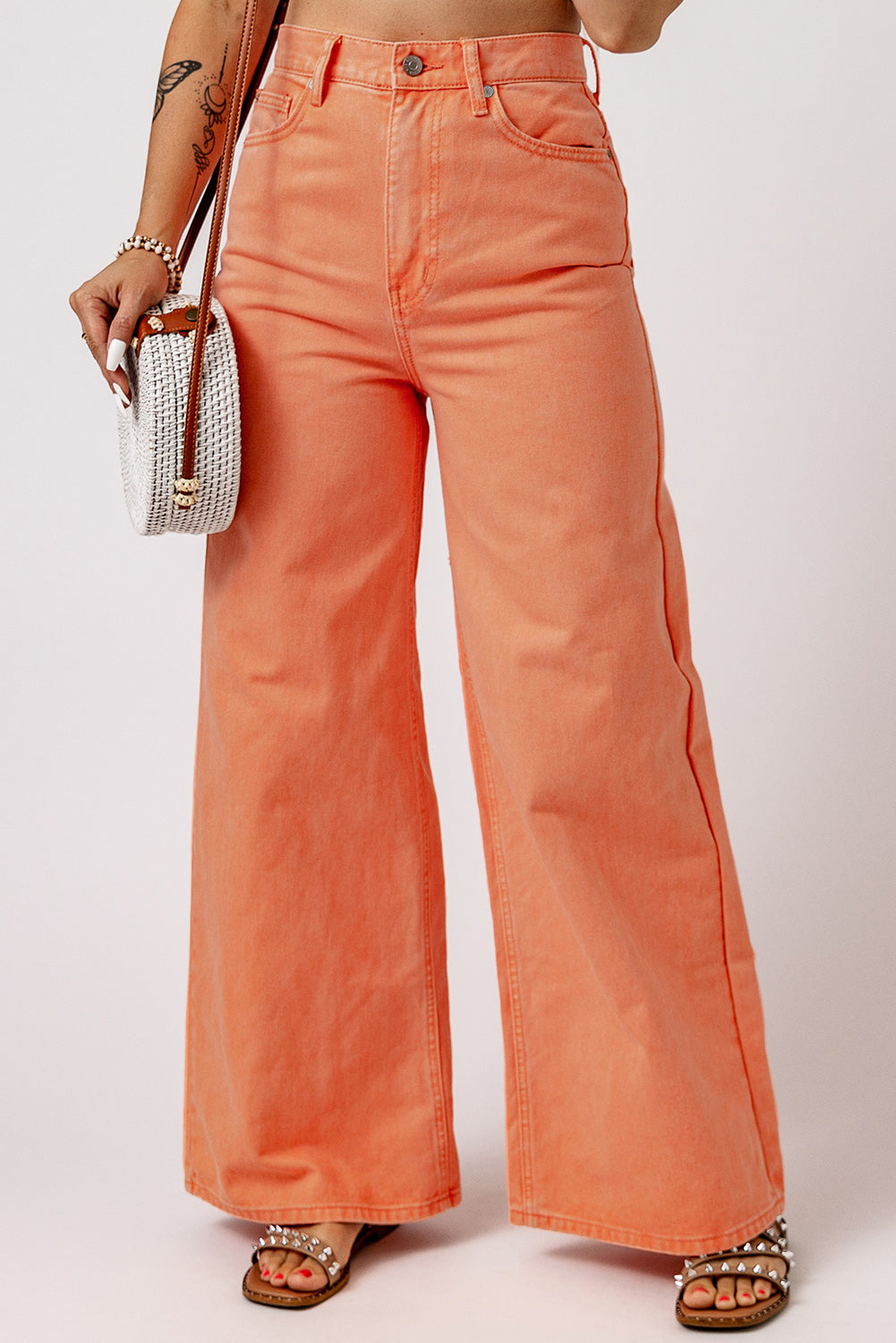 Trendy High Waist Wide Leg Denim Pants
