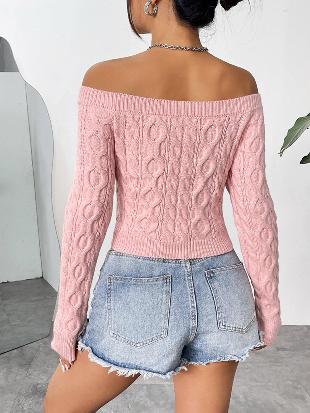 Chic Off-Shoulder Cable-Knit Sweater Top