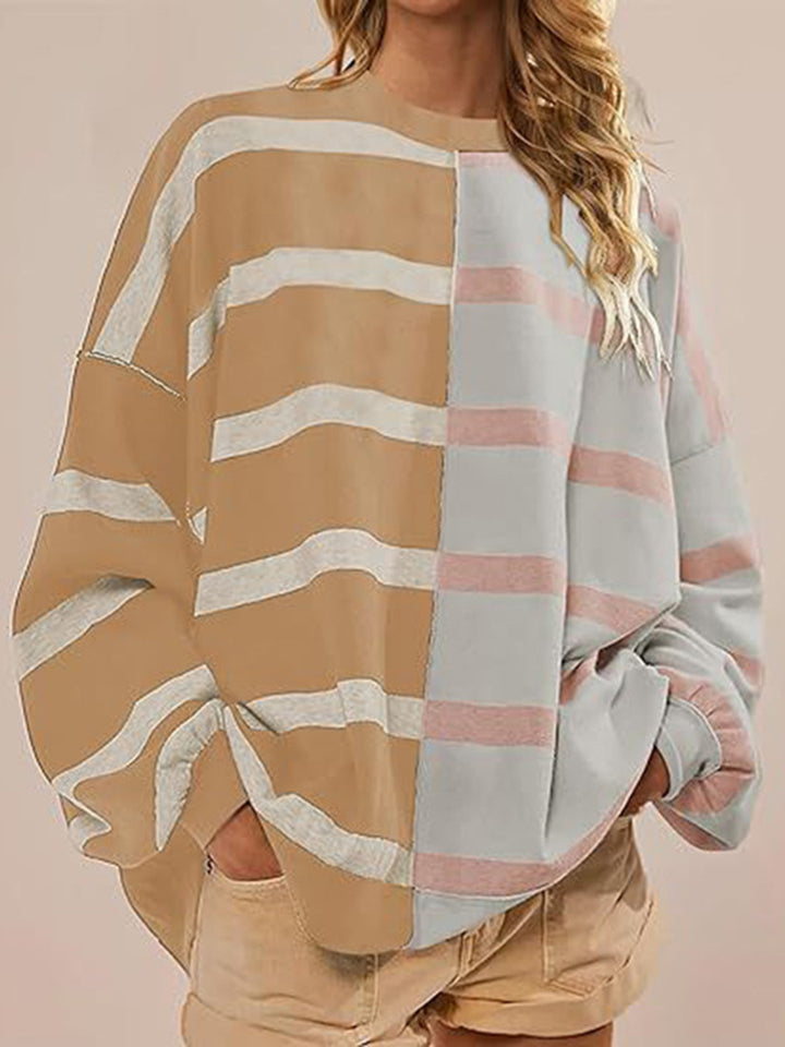 Chic Striped Knit Sweater with Round Neck and Long Sleeves